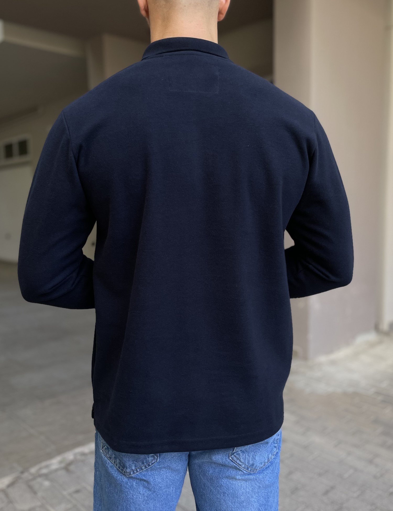 Everbest Ανδρική μπλε navy Polo μακρυμάνικη μπλούζα Plus size 261032N φωτογραφία